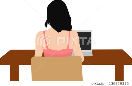 パソコンで副業をする女性のイラスト	 136239336