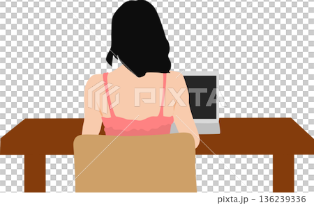 パソコンで副業をする女性のイラスト	 136239336