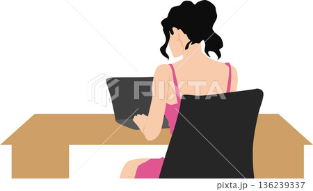 パソコンで副業をする女性のイラスト パソコンで副業をする女性のイラスト 136239337