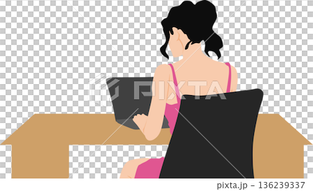 Illustration of a woman working a side job on a computer 136239337