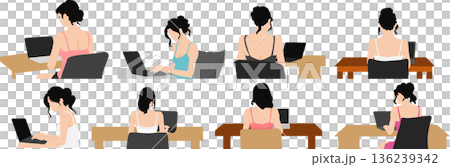 Illustration of a woman working a side job on a computer 136239342