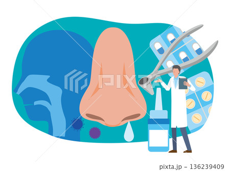 鼻の不調と診察する医師 136239409