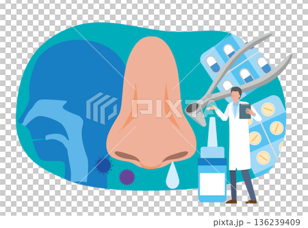 鼻の不調と診察する医師 136239409