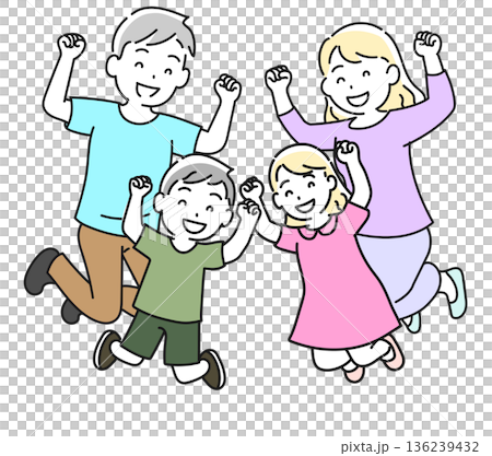 ジャンプする四人家族　ファミリー 136239432
