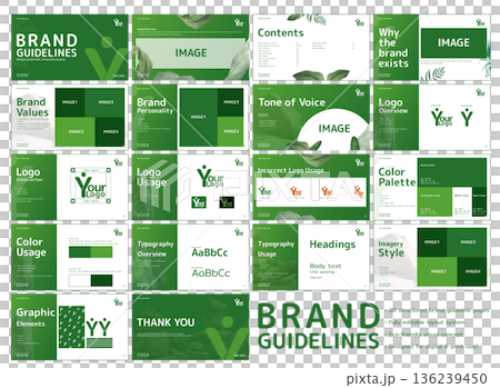 Eco brand guidelines template for green branding, logo system, typography and identity. for business use in corporate branding, visual identity systems and professional design projects for companies Eco brand guidelines template for green branding, logo system, typography and identity. for business use in corporate branding, visual identity systems and professional design projects for companies 136239450