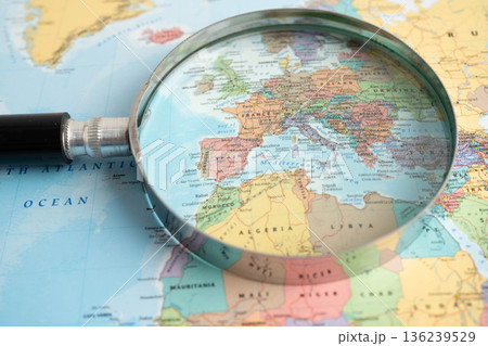 Bangkok, Thailand May 15, 2022 World map paper, closeup view. Bangkok, Thailand May 15, 2022 World map paper, closeup view. 136239529