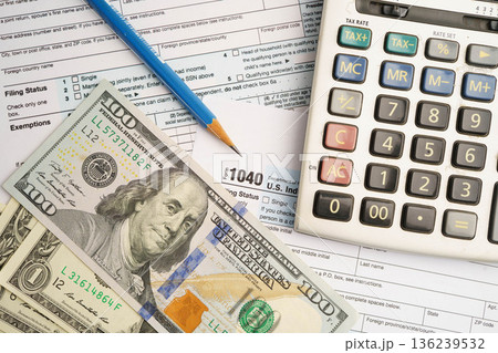 Tax form 1040 U.S. Individual Income Tax Return, business finance concept. 136239532