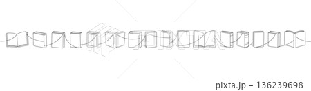 Long horizontal line of various open and closed books in minimal outline style. Continuous reading theme Long horizontal line of various open and closed books in minimal outline style. Continuous reading theme 136239698