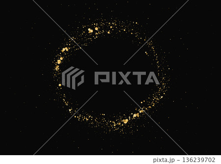 Golden glitter circle on black background Golden glitter circle on black background 136239702