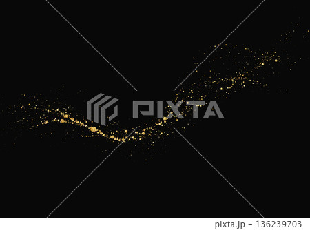 Abstract black background with flowing golden glitter wave made of sparkling particles, elegant luxury vector design Abstract black background with flowing golden glitter wave made of sparkling particles, elegant luxury vector design 136239703