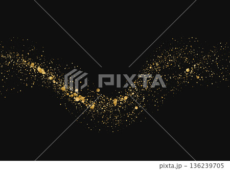 Abstract black background with golden glitter wave created from sparkling particles. 136239705