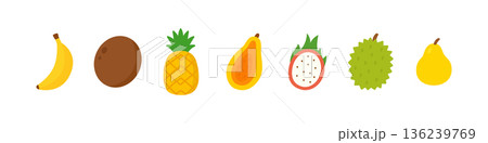 Cartoon tropical and exotic fruits. Flat vector colorful decorative illustration 136239769