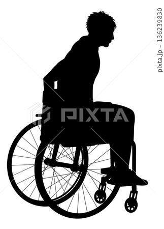 Silhouette of Man Sitting in Wheelchair Side View Silhouette of Man Sitting in Wheelchair Side View 136239830