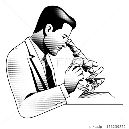 Black and White Retro Scientist Microscope Art 136239832
