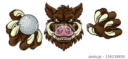 Boar Wild Hog Razorback Warthog Pig Golf Mascot Boar Wild Hog Razorback Warthog Pig Golf Mascot 136239850