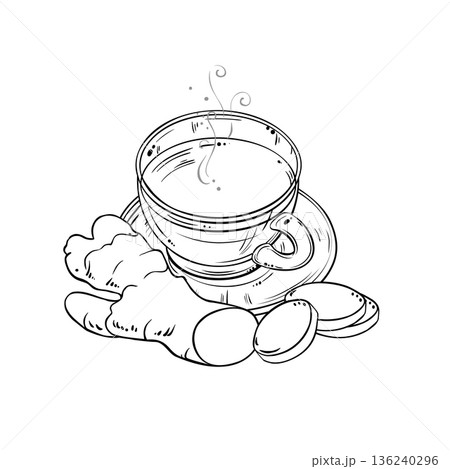 Cup of Ginger Tea Outline Illustration. Cup of Ginger Tea Outline Illustration. 136240296