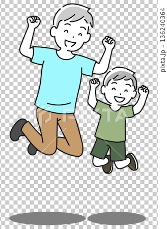 跳躍的父母和孩子,父親和兒子 跳躍的父母和孩子,父親和兒子 136240364