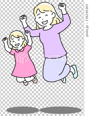 跳躍的父母和孩子，母親和女兒 136240365