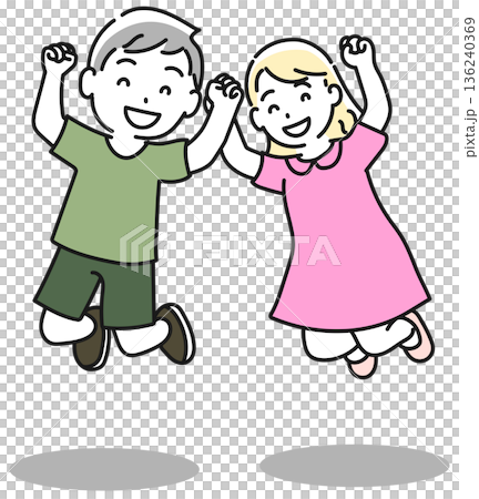 ジャンプする小学生 男女 ジャンプする小学生 男女 136240369