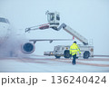 Deicing of airplane before flight at airport 136240424