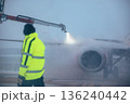 Deicing of airplane before flight at airport 136240442