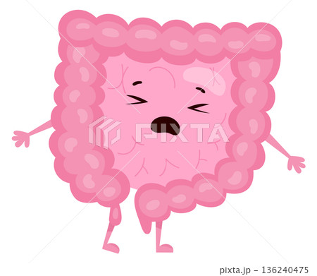 Sad intestine character. Digestive problem cartoon mascot 136240475