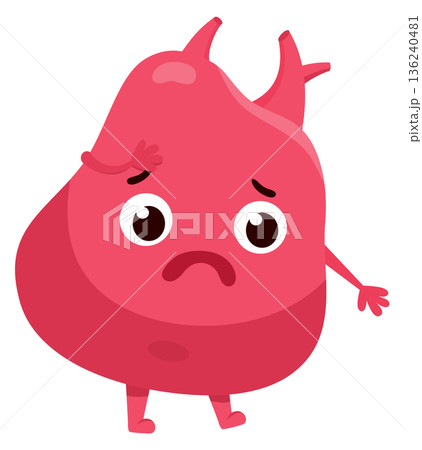 Sad heart. Illness cartoon character. Unhealthy organ 136240481