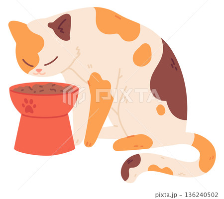 Eating cat color icon. Healthy pet nutrition 136240502