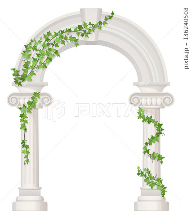 Green creeper on stone arch. Wedding garden gate Green creeper on stone arch. Wedding garden gate 136240508