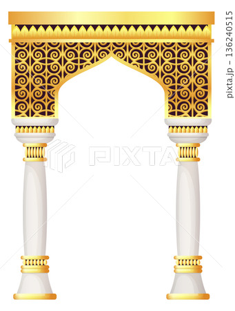 Golden ornate arch in ancient decorative style icon 136240515
