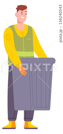 Worker carry garbage can. Recycle management service 136240543