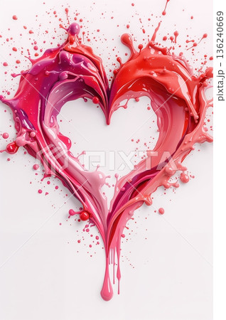 Vibrant paint splash hearts illustration on white background for Valentines Day design 136240669