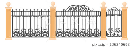 Vintage wrought fence. Park gate cartoon outdoor 136240698