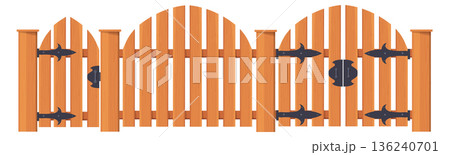 Vintage wooden gate. Village plank cartoon fence Vintage wooden gate. Village plank cartoon fence 136240701