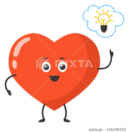 Heart has smart idea. Creative character. Positive mascot 136240720