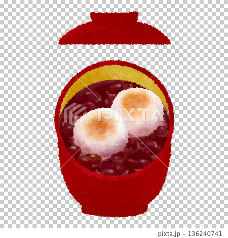 Round rice cake sweet soup in a lidded bowl with watercolor touch Round rice cake sweet soup in a lidded bowl with watercolor touch 136240741
