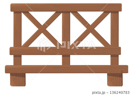 Wooden fence. Handrail in retro barrier style cartoon icon 136240783