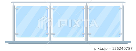 Glass barrier. Modern balcony railing cartoon element Glass barrier. Modern balcony railing cartoon element 136240787