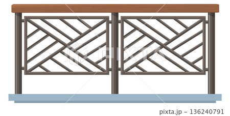 Decorative metal railing. Geometric ornament iron fence Decorative metal railing. Geometric ornament iron fence 136240791