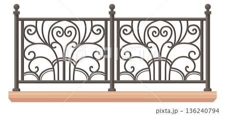Terrace border in vintage forgery style. Metal ornament Terrace border in vintage forgery style. Metal ornament 136240794