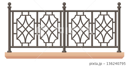 Metal railing with forged ornament decoration. Terrace railing 136240795