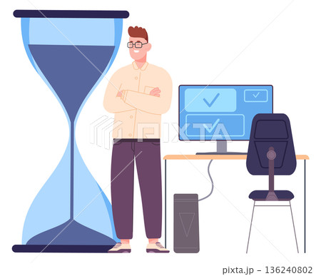Work deadline. Man close task at computer workspace Work deadline. Man close task at computer workspace 136240802