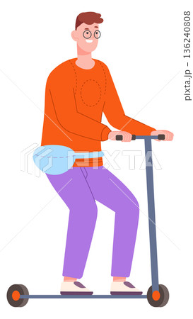 Man on electric scooter. Alternative eco transport riding 136240808