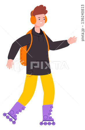 Kid on roller skates. Color boy urban character Kid on roller skates. Color boy urban character 136240813
