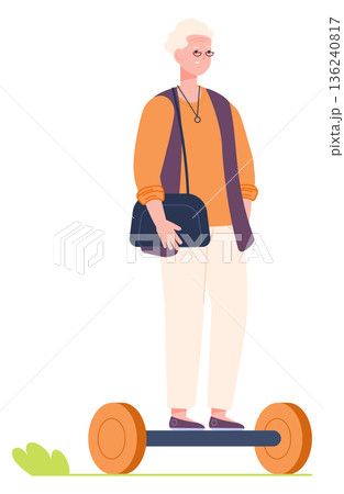 Female senior on gyroscooter. Old woman activity illustration Female senior on gyroscooter. Old woman activity illustration 136240817