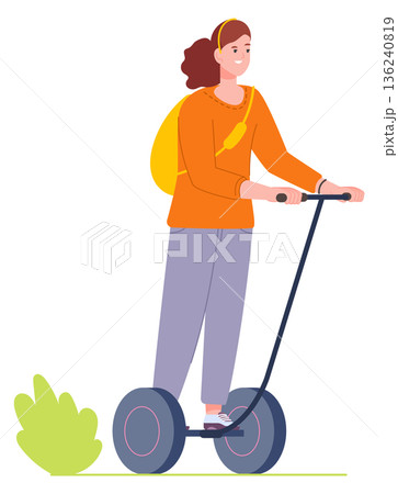 Young woman on segway. Urban travel color character 136240819