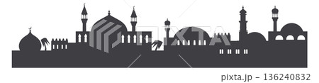 Islamic architecture black silhouette. Urban eastern panorama Islamic architecture black silhouette. Urban eastern panorama 136240832