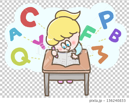 描繪兒童學習英語的插圖 136240833