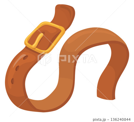 Leather belt cartoon icon. Golden buckle strap Leather belt cartoon icon. Golden buckle strap 136240844
