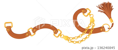 Decorative strap with leather tassel and golden chains icon Decorative strap with leather tassel and golden chains icon 136240845